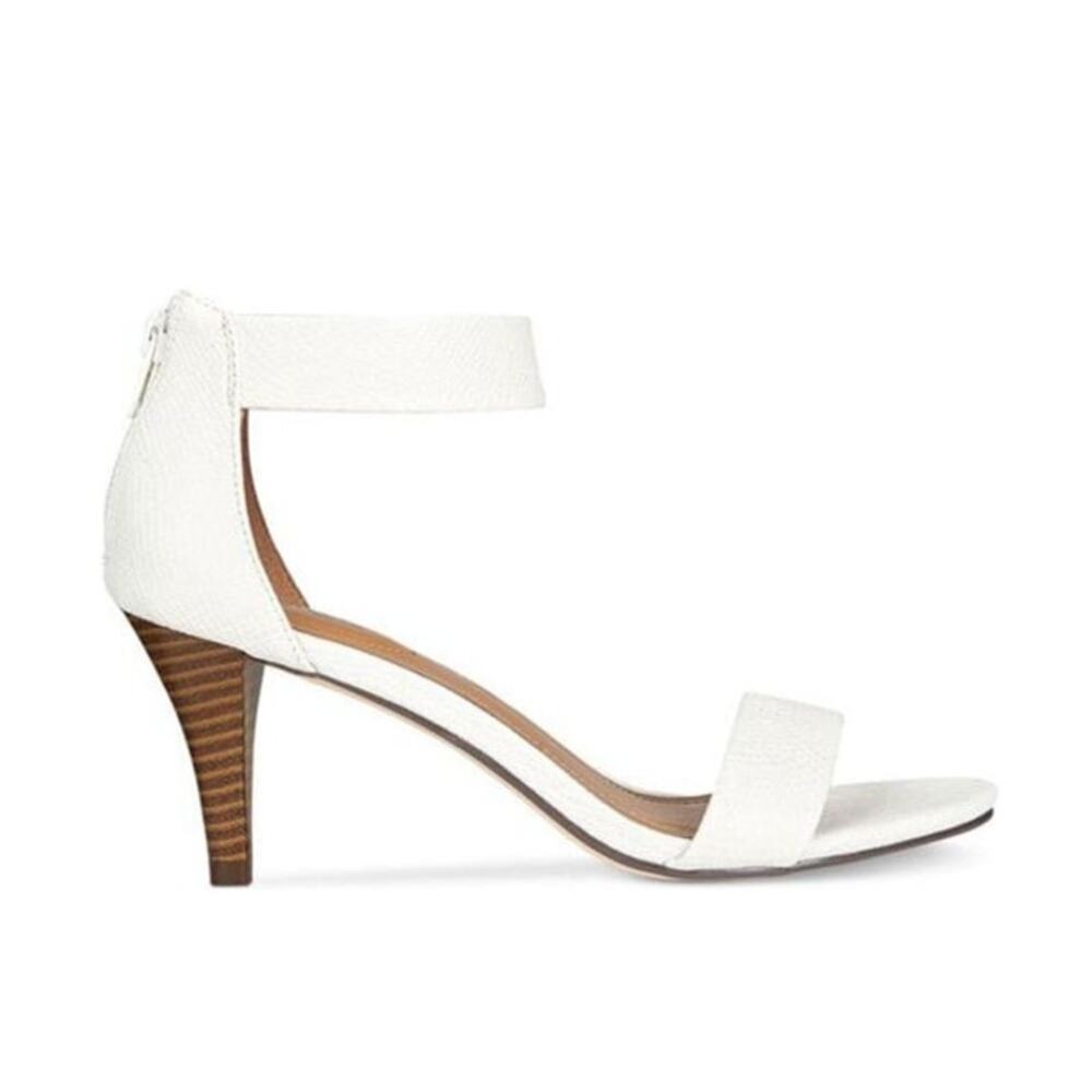 STYLE & CO Paycee Embossed Dress Sandals Ankle Strap White Womens Size US 9.5